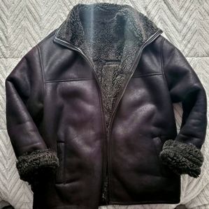 SERGIO BENINI SUEDE/LEATHER FUR LINED SHEARLING HEAVYWEIGHT COAT